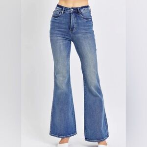 Judy Blue High Rise Dark Wash with Contrast Tummy Control Flare Jeans